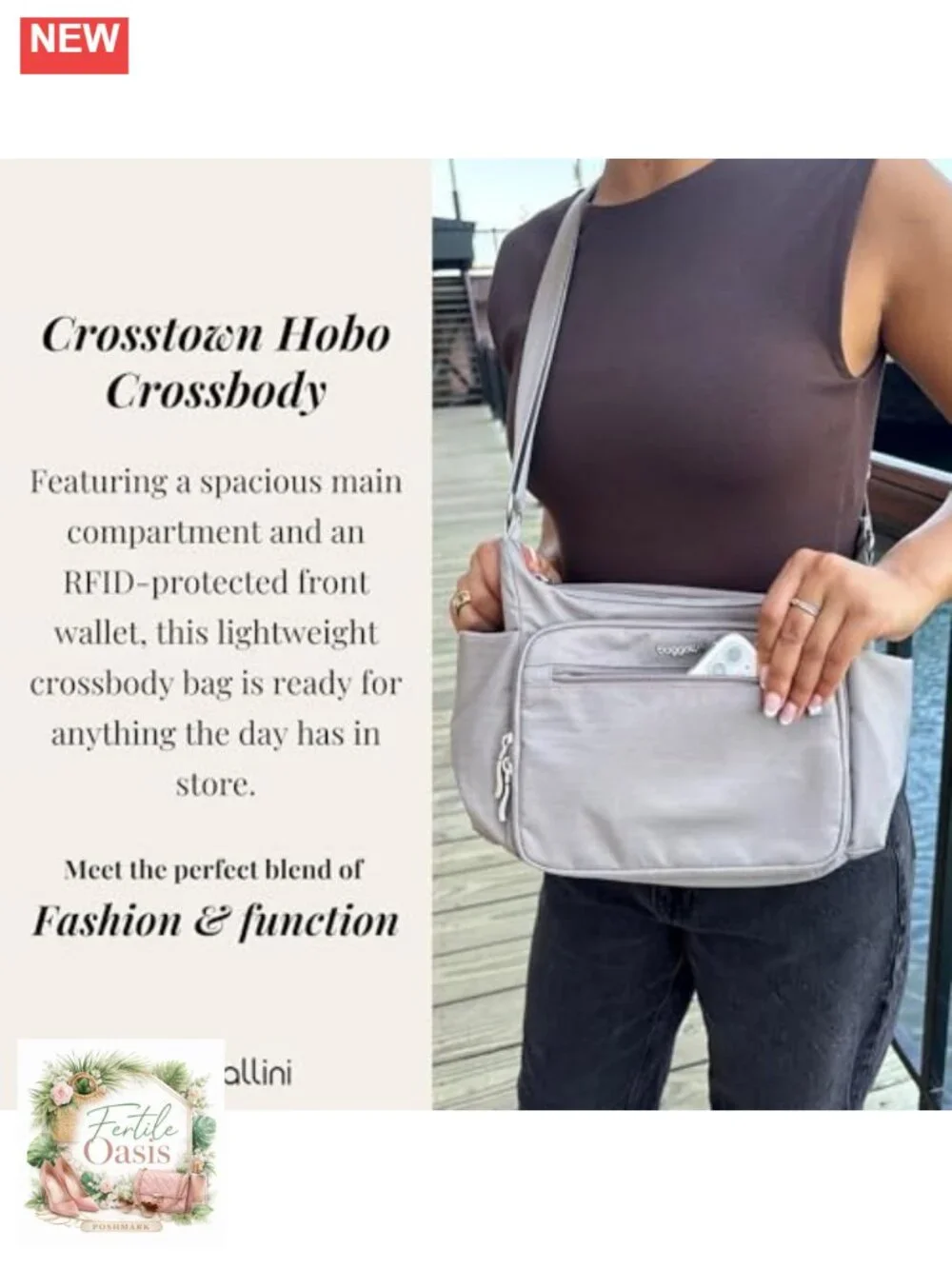 Nylon Crossbody Bag with RFID Protection - Hobo Style